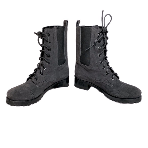 Tory Burch Gray Broome Suede Leather Lace Up Combat Boots size 7.5 - Picture 7 of 11